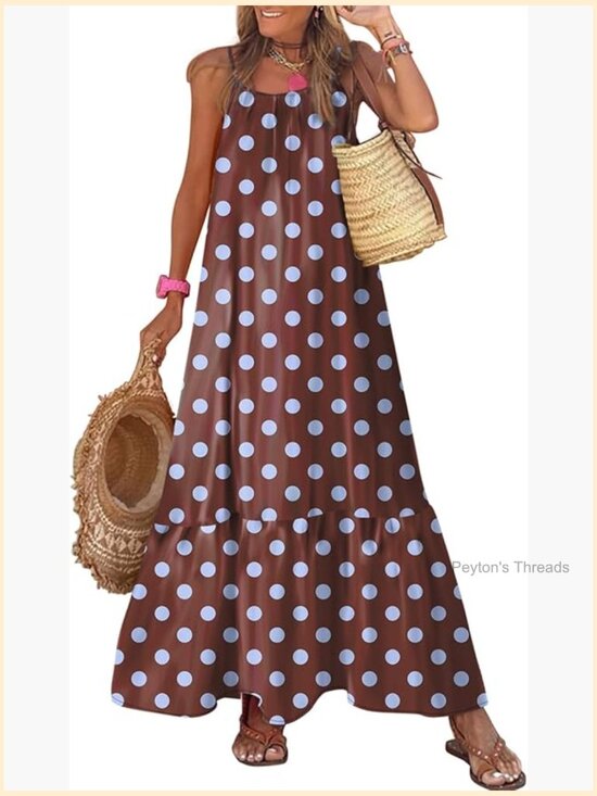 Dresses & Skirts - Spaghetti Strap Smocked Ruffle Flowy Boho Maxi Dress - Sleeveless A-Line